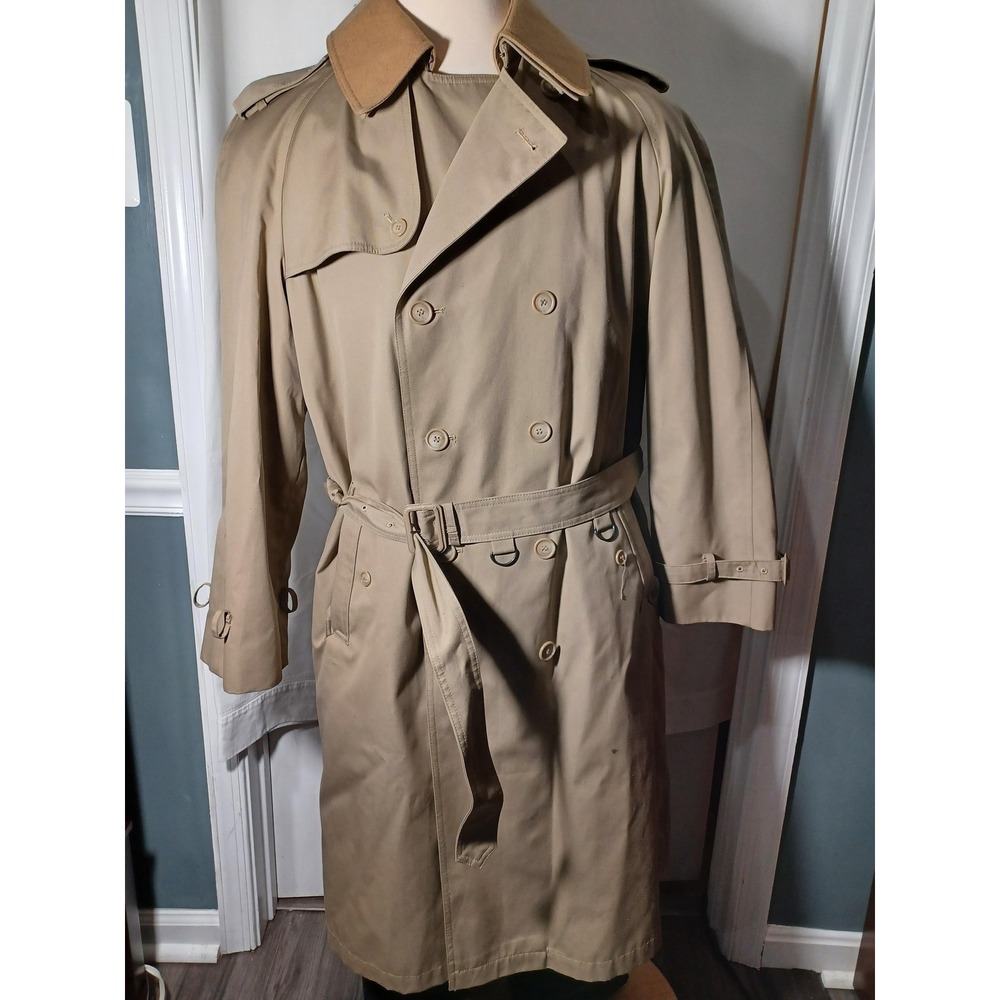J.G.‎ Hook Trench Coat Mens 40L Beige Belted Wool Liner Rain Long Classic